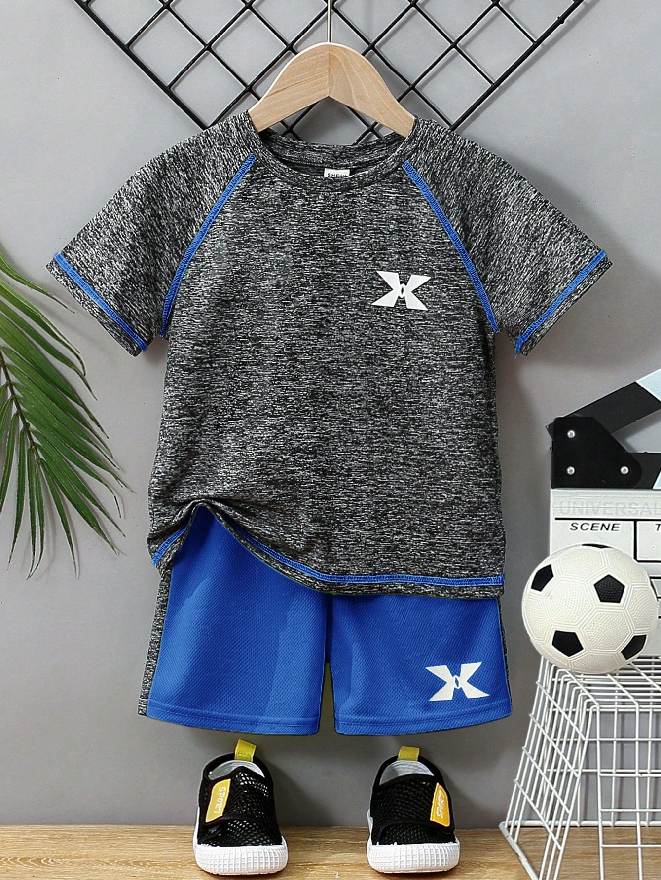 Young Boy Casual Sports Set, Round-Neck Printed T-Shirt And Shorts, Color Block, Summer