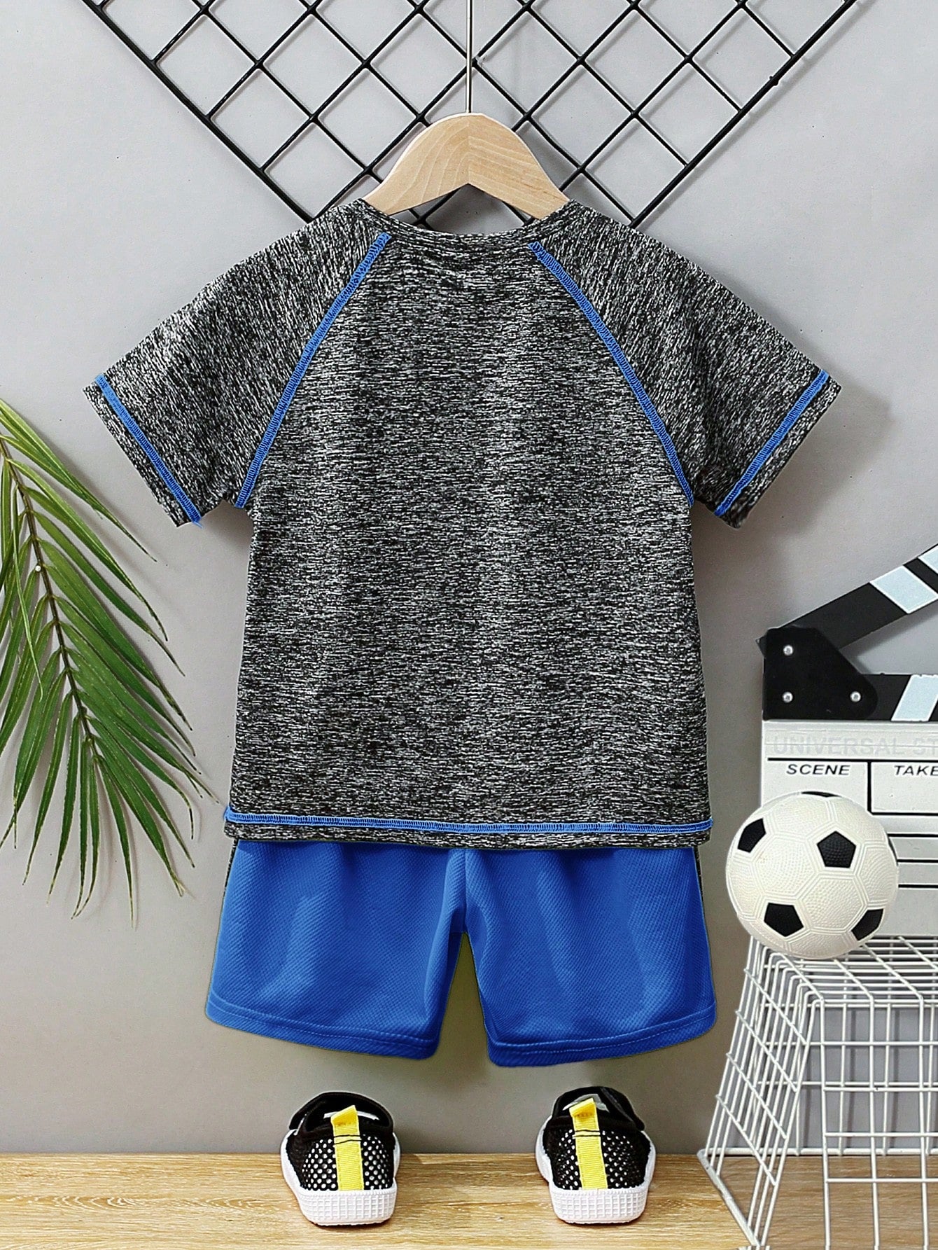 Young Boy Casual Sports Set, Round-Neck Printed T-Shirt And Shorts, Color Block, Summer