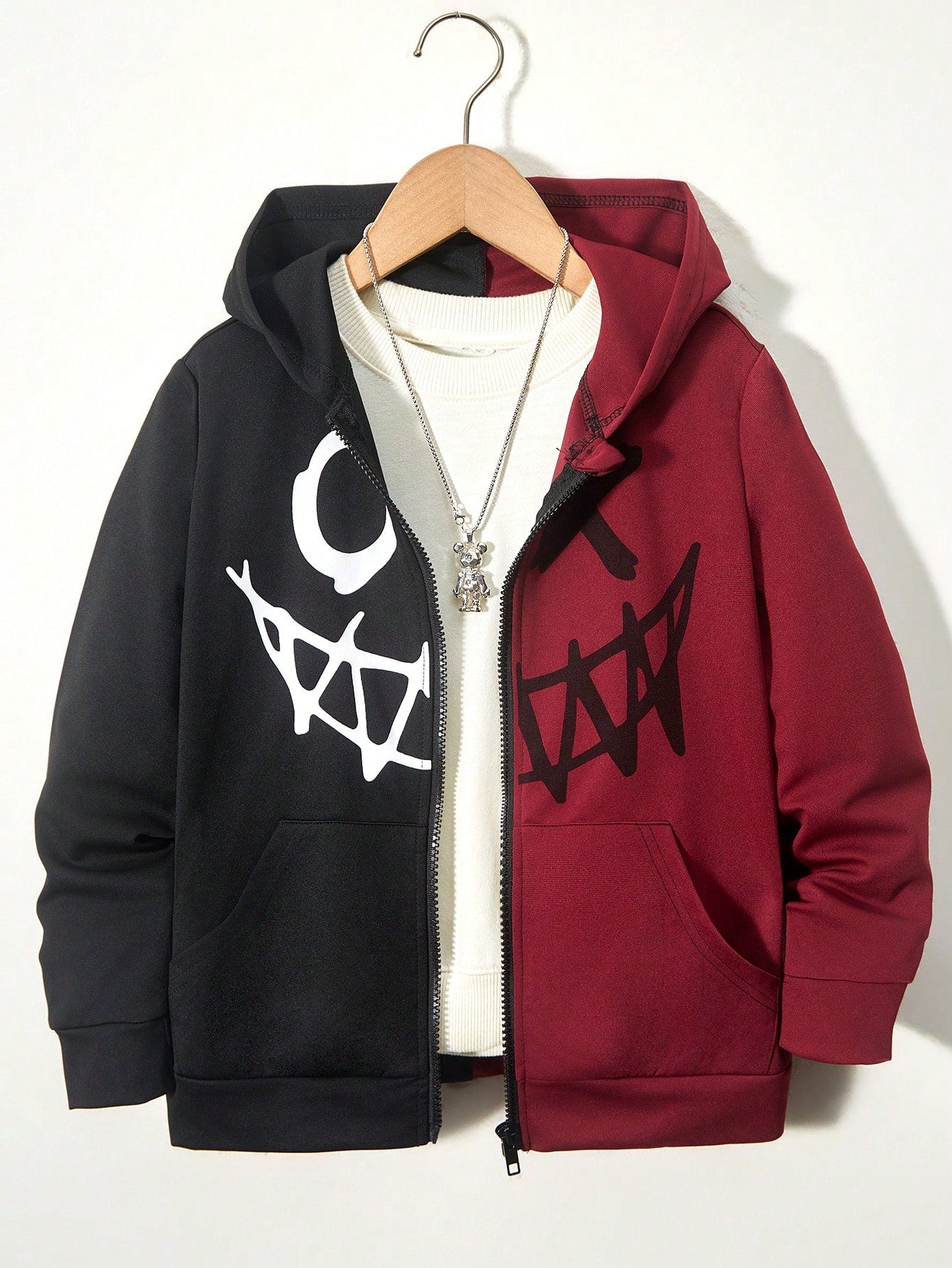 Teenage Boys' Casual Hooded Knitted Sweatshirt With Graffiti Pattern And Color Block Design, Autumn