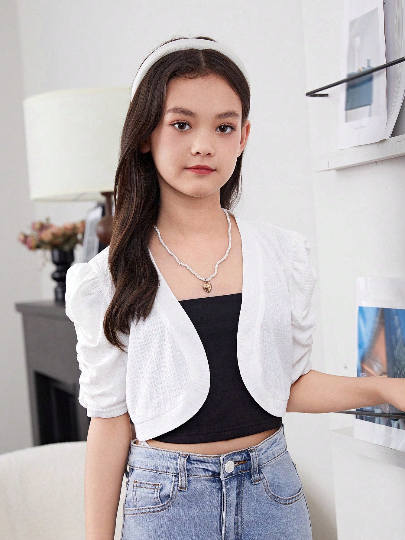 Tween Girl Holiday SpringSummer Sheer Woven Crop Sleeve Crop Open Cardigan