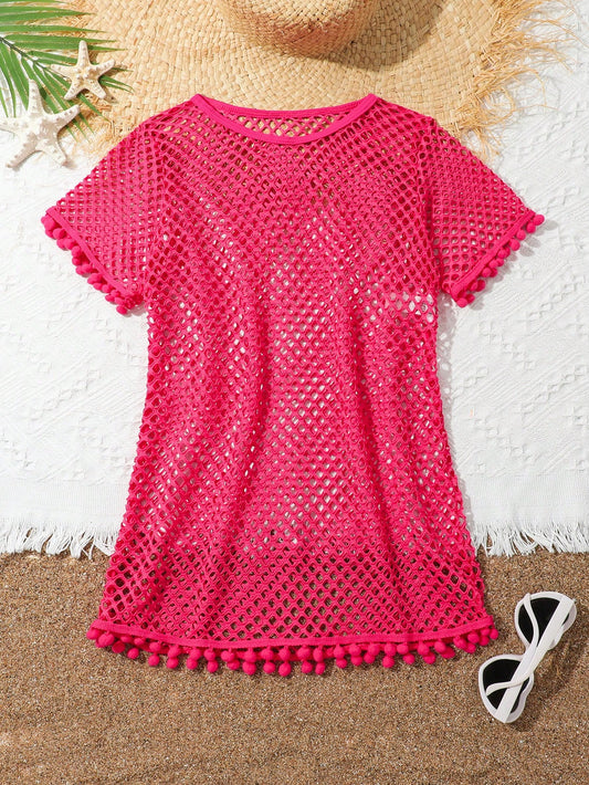 Tween Girl Sheer Short Sleeve Mesh Cover Up