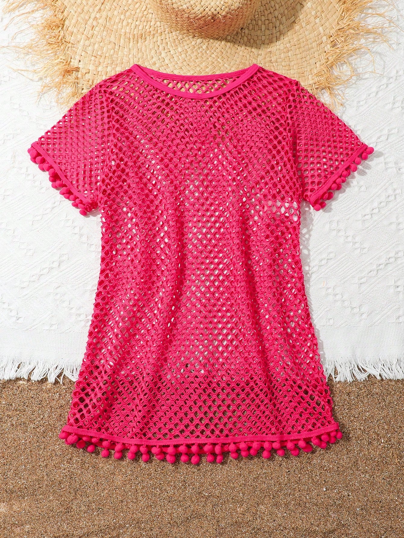 Tween Girl Sheer Short Sleeve Mesh Cover Up