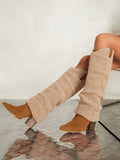 Women Shoes Minimalist Chunky Heeled Warm Fashion Furry Apricot Western Boots