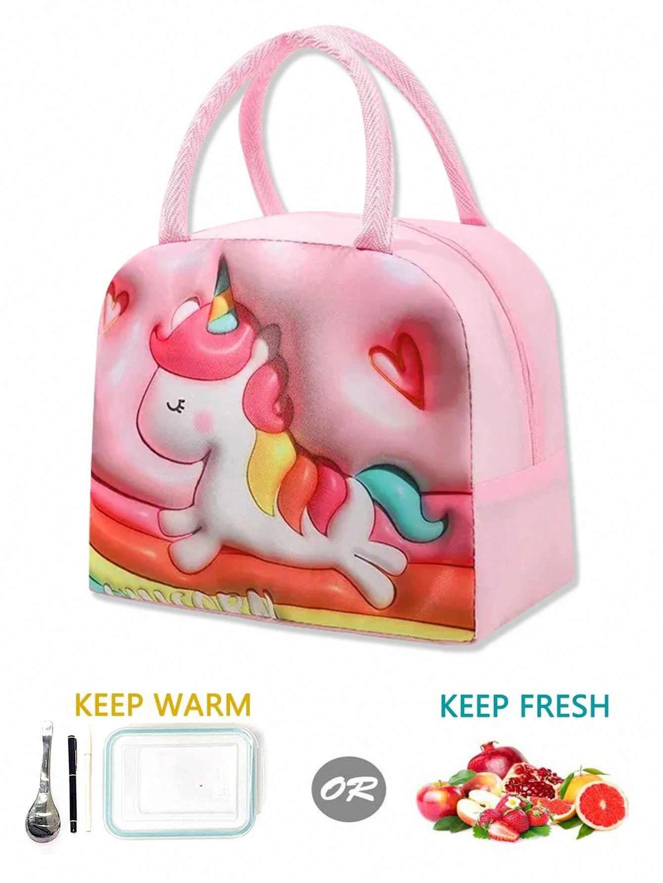 Cartoon Unicorn Lunch Bags For Kids Insulated Lunch Bags Portable Reusable Girls Boys Lunch Cooler Bag For School Thermal Meal Tote Kit ,Water-Resistant Lining