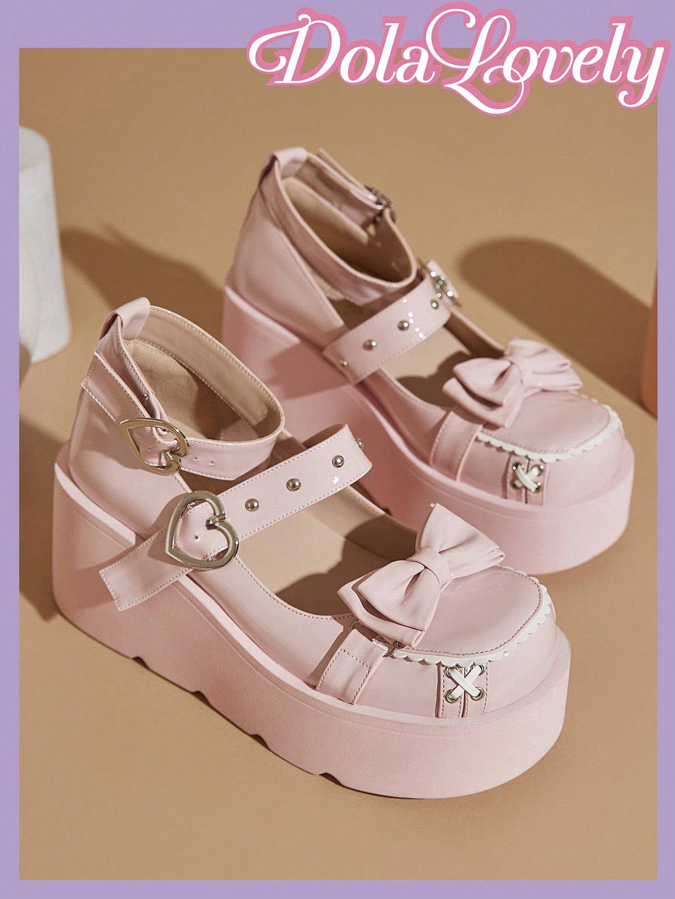 Dola Lovely Women's Fashionable White Platform Shoes With Bowknot Decoration And Adjustable Buckle Strap