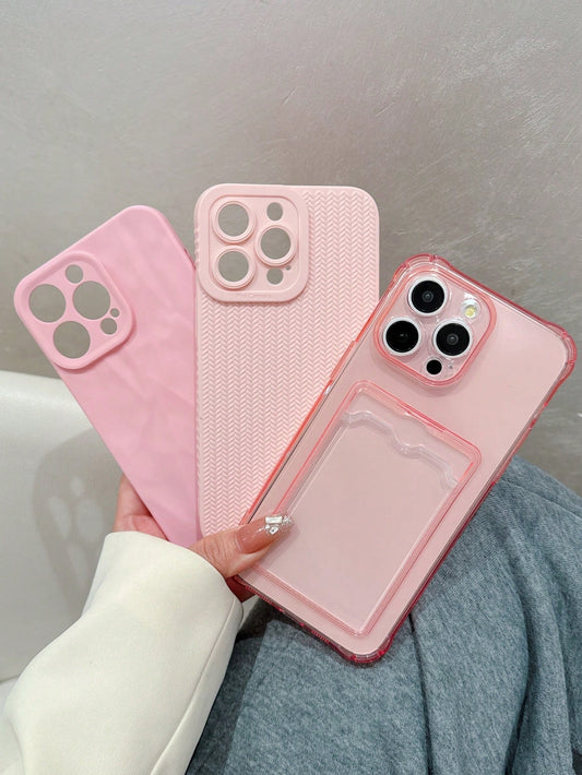 3pcs Solid Color Braided Pattern Feather Down Phone Case, Full Protection, Shockproof, Compatible With IPhone 15/15pro/15pro Max/15plus/11/12/13/14/Xs/Xr/11pro/11pro Max/12pro/12pro Max/13pro/13pro Max/14pro/14pro Max/14plus/7plus/8plus/8/Se2