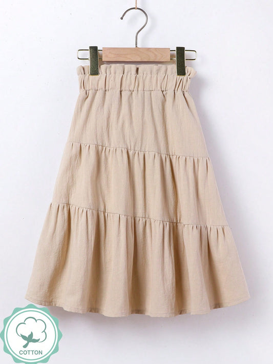 Young Girl Countryside Style Comfortable Mid-Length Cotton & Linen Skirt