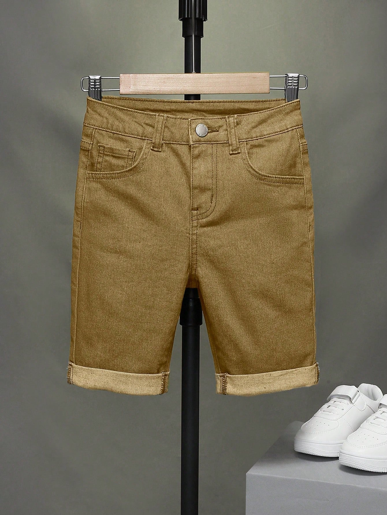 Tween Boy Slub Insert Jeans Shorts With Rolled Hem