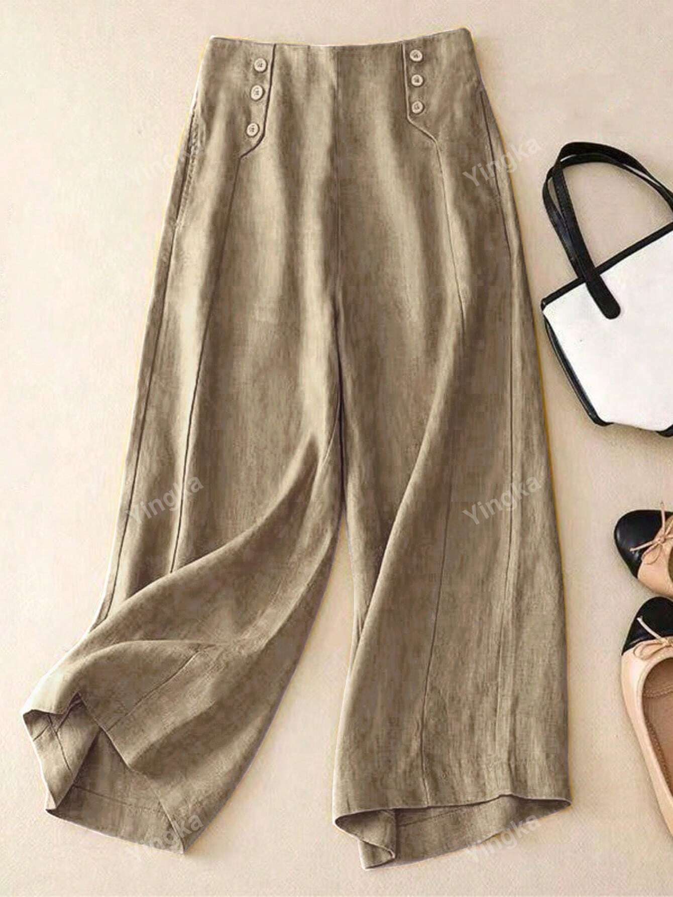 Women Casual Solid Color Wide Leg Pants