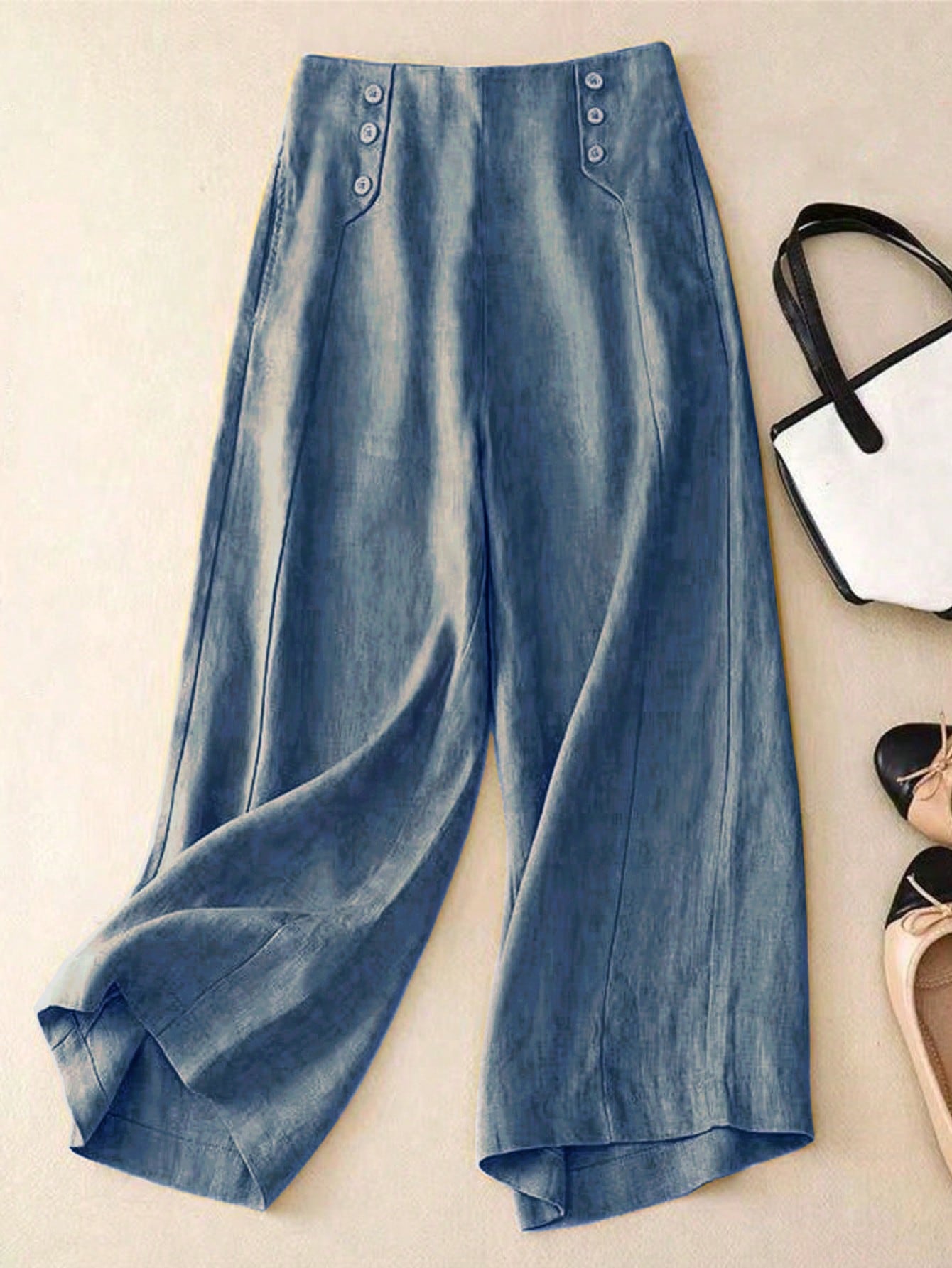 Women Casual Solid Color Wide Leg Pants