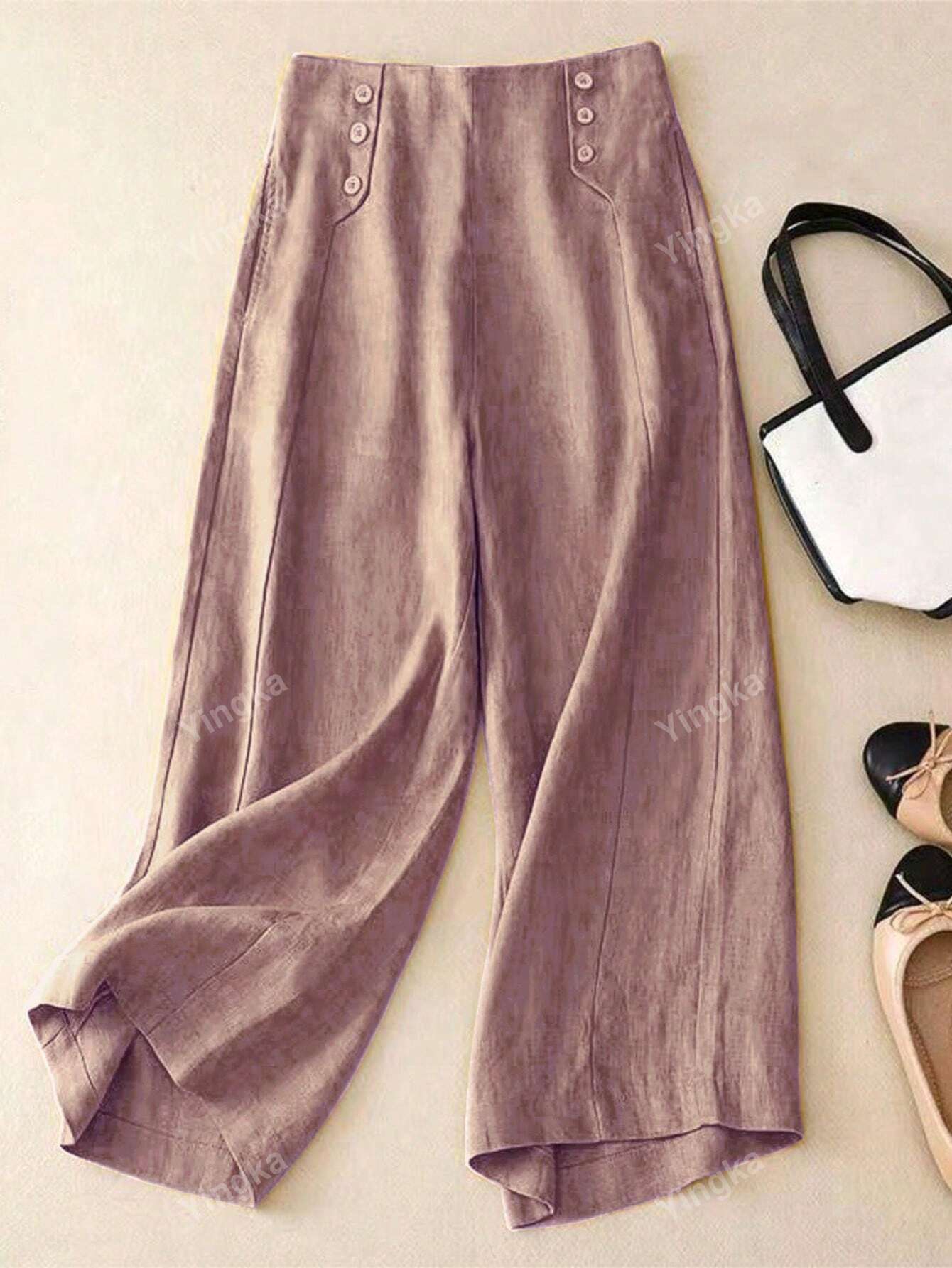 Women Casual Solid Color Wide Leg Pants