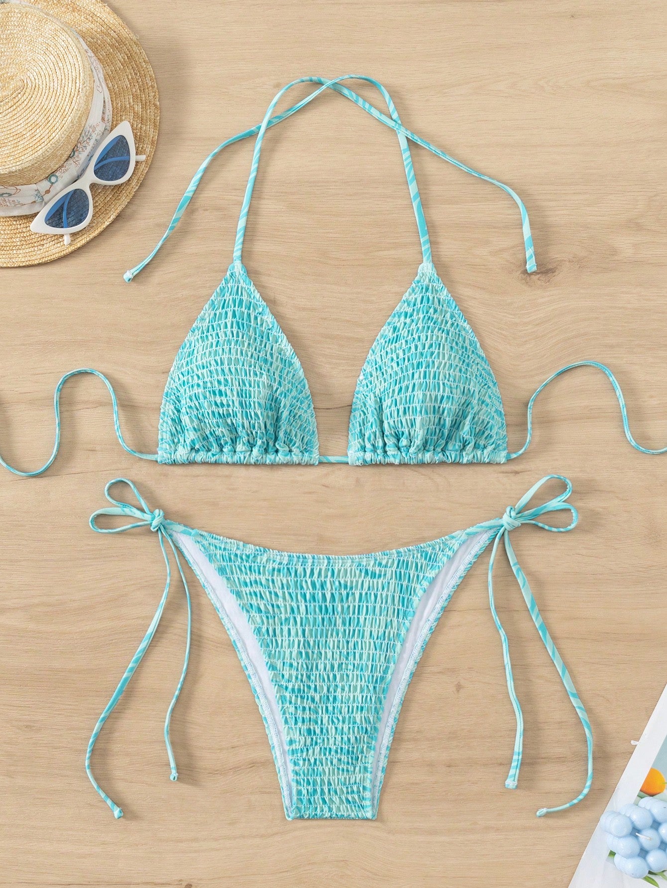 Swim Mod Summer Beach Ditsy Floraled Halter Strap Two-Piece Bikini Set