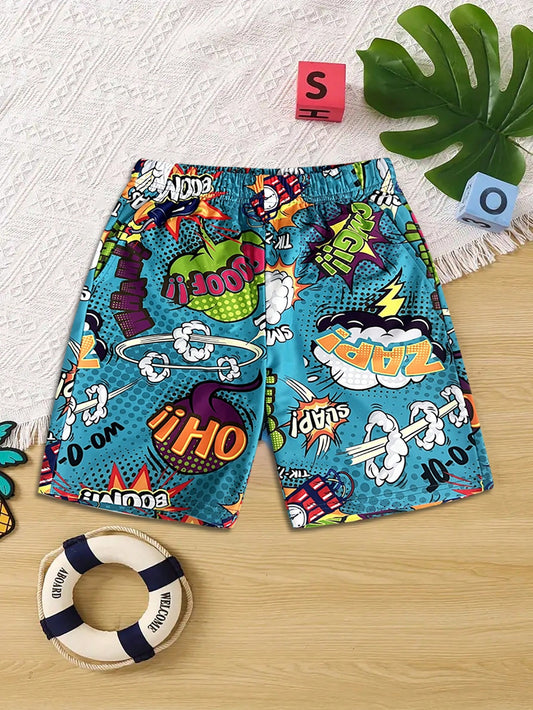 1pc Tween Boy Cartoon Fashionable Beach Shorts, Spring/Summer