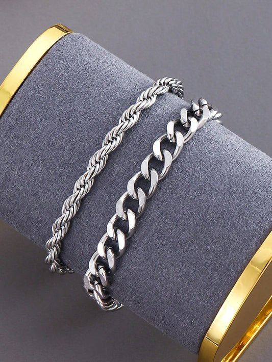 2pcs/Set Kids Fashion Simple Twisted Rope Chain &  Chain Bracelet For Boys Girls Unisex Jewelry For Trendy Street Accessories For Daily Wear