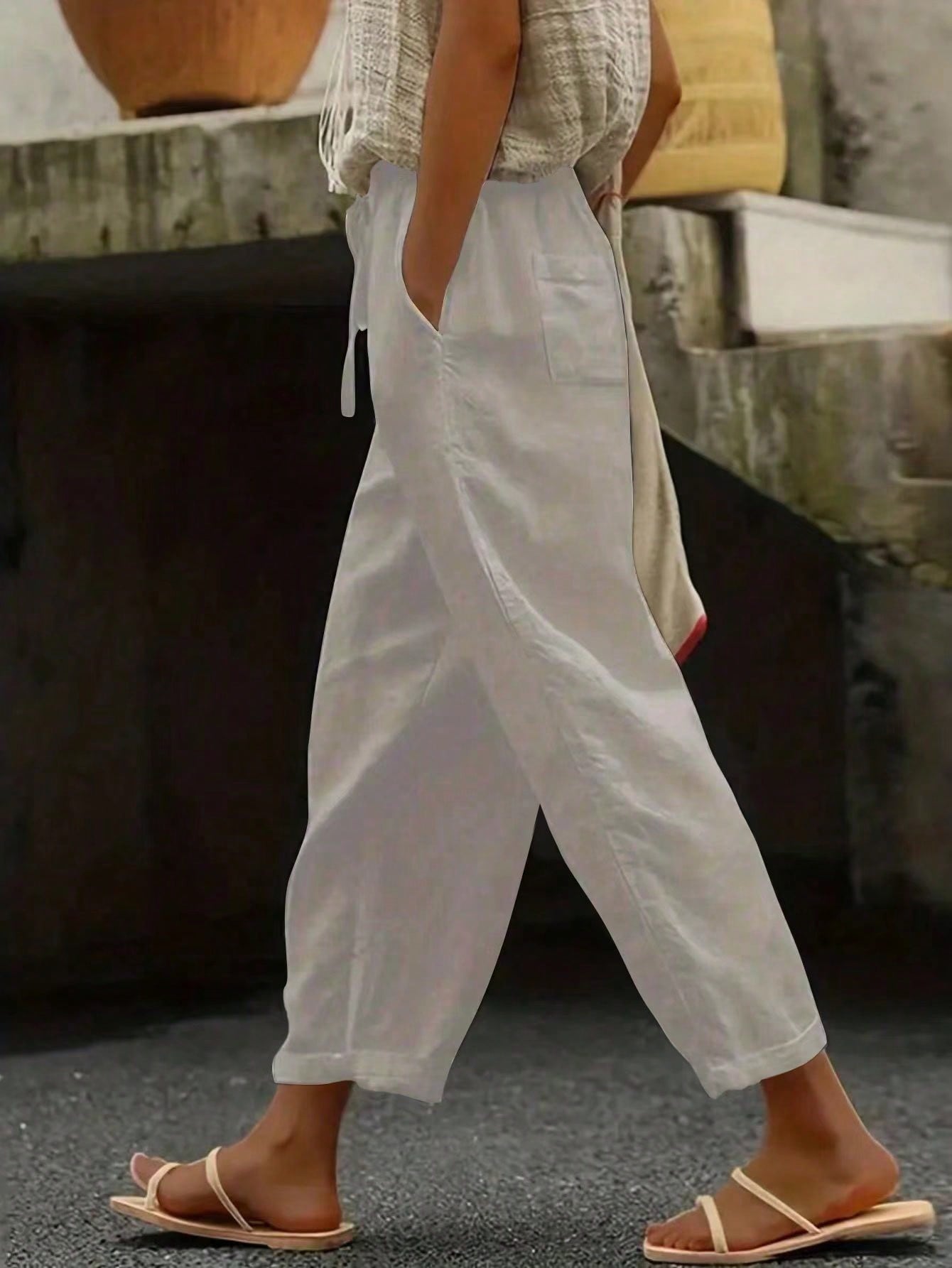 Women Vacation Casual Loose Solid Color Wide-Leg Long Pants