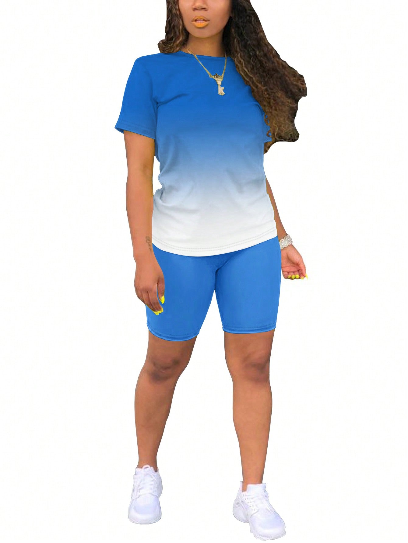 Summer Ombre Short Sleeve T-Shirt And Shorts Outfit Set