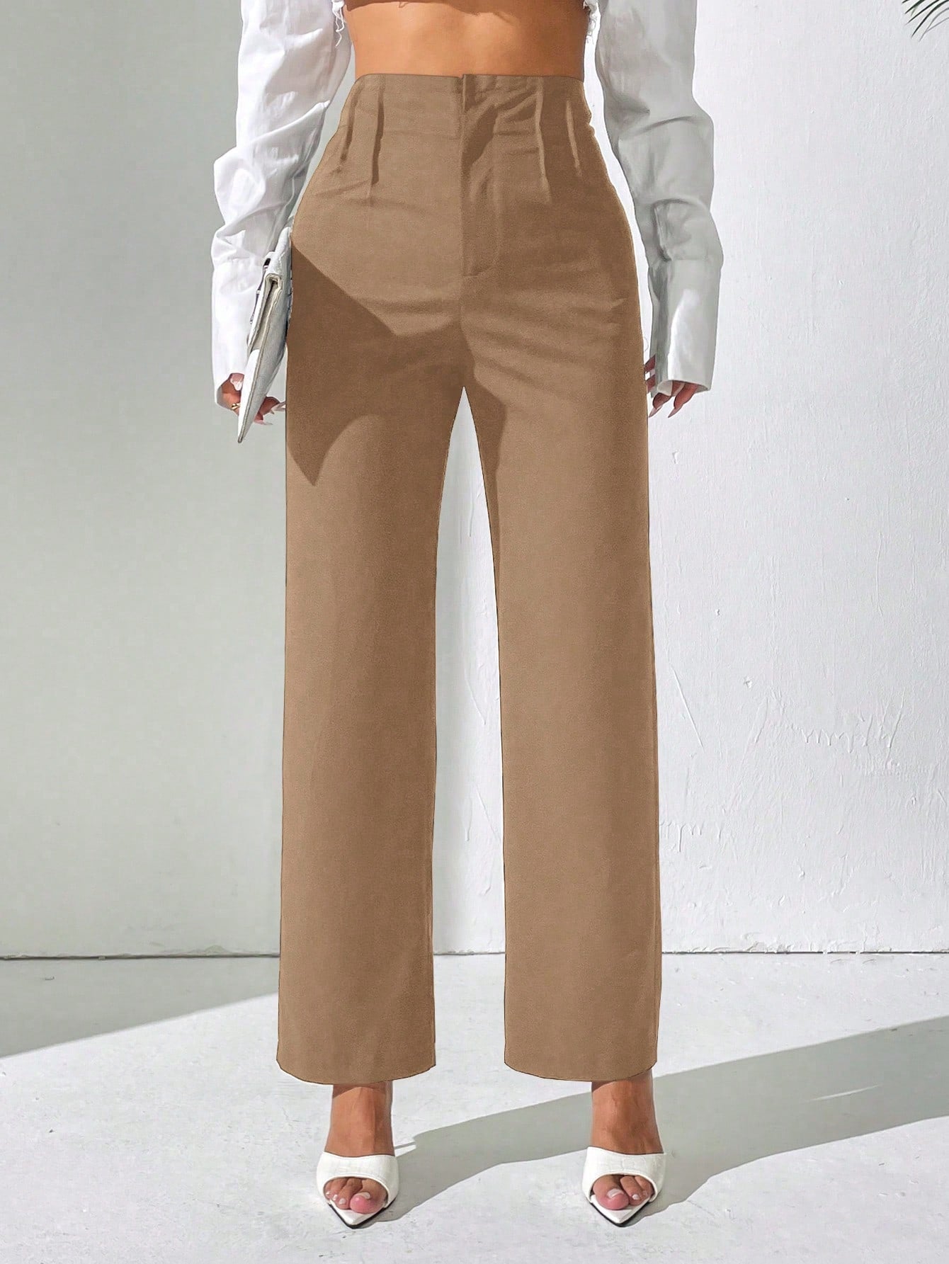 Women's Solid Color Pleated Casual Straight Pants