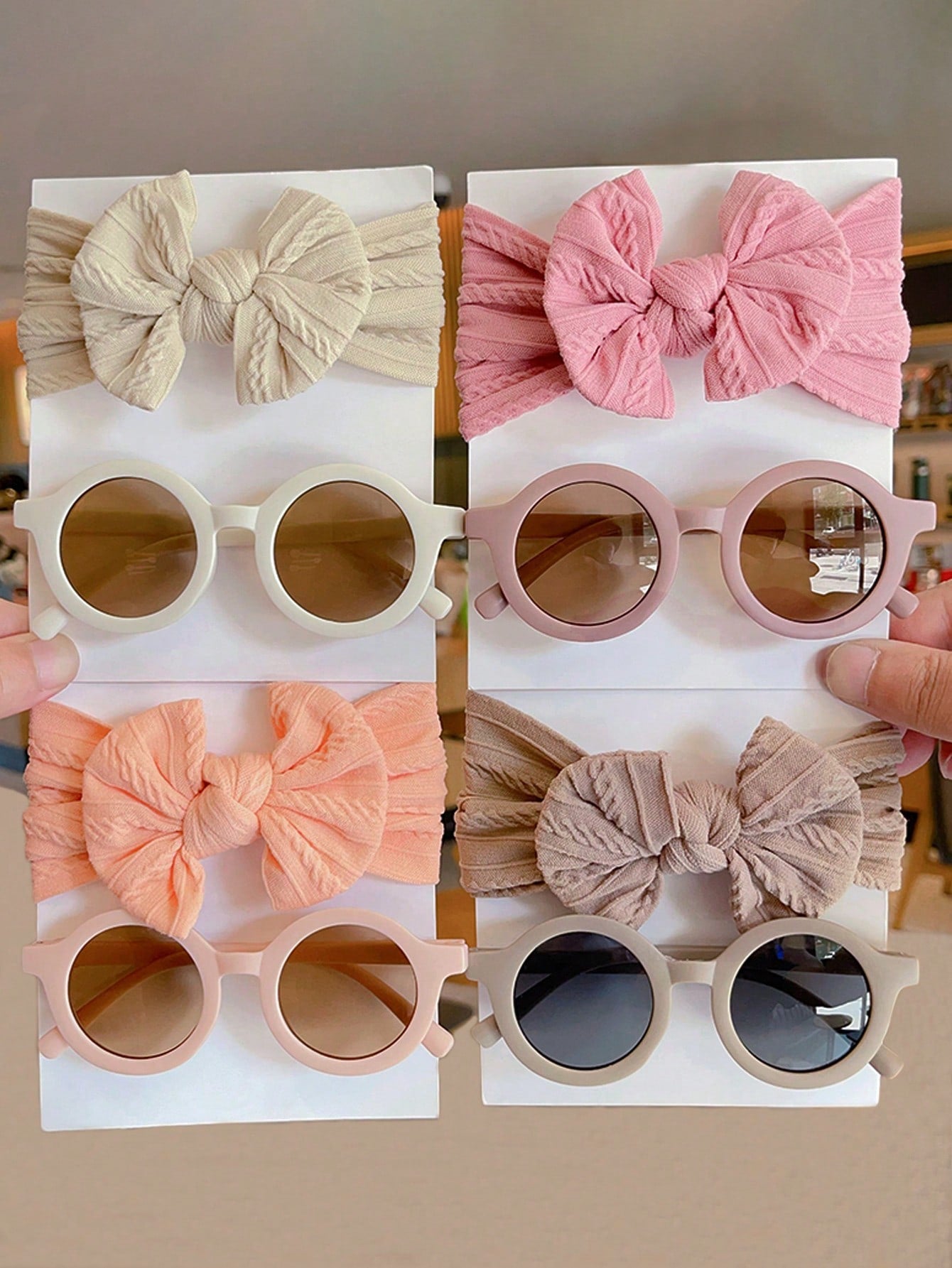 2 Pcs/Set New Baby Girls Boys Cute Solid Color Bowknot Hairband Round Sunglasses Set Children Sunglasses Kids Hair Accessories