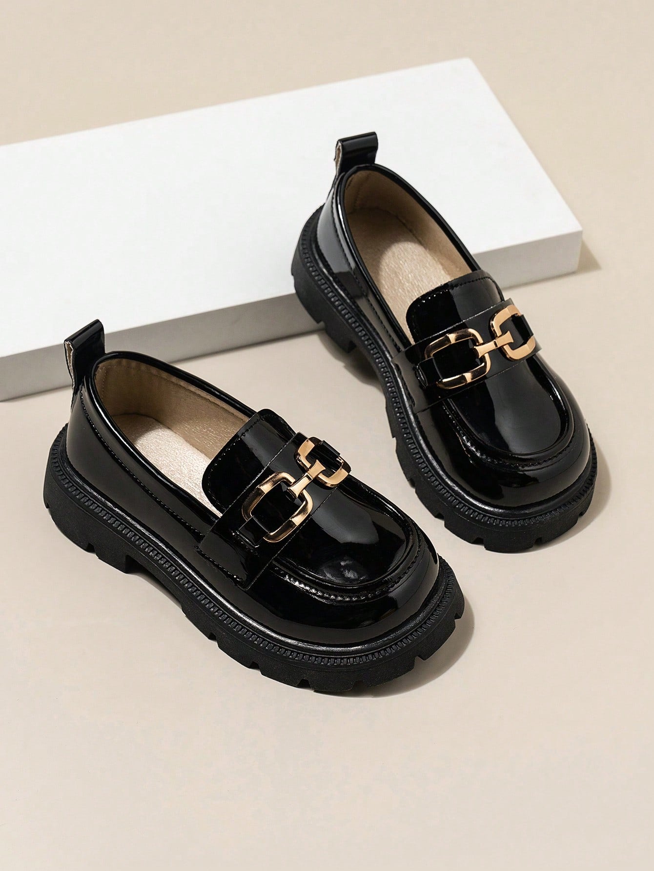 Black Girls' Waterproof Lightweight Flats, Princess British Style Loafers For All Seasons