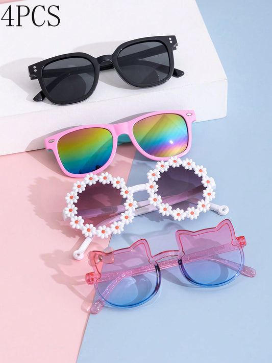 4pcs Heart Shaped Fashionable Glasses Set For Boys And Girls, Suitable For Daily Use 4 Sets