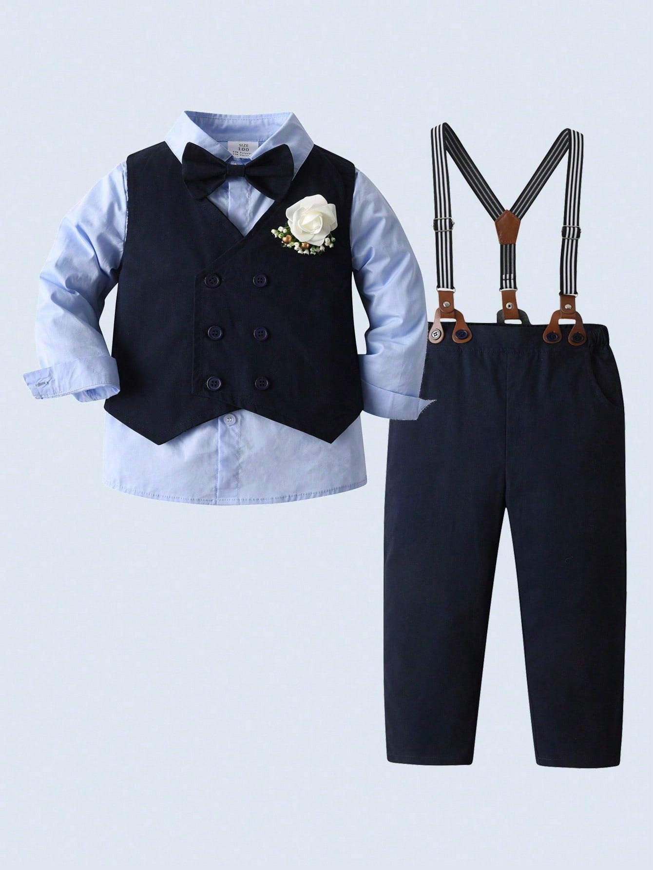 Young Boy 3pcs/Set Gentleman Suit, Long Sleeve Shirt, Vest And Pants, Suitable For Birthday Party, Evening Party, Wedding, Anniversary And First Birthday Celebration