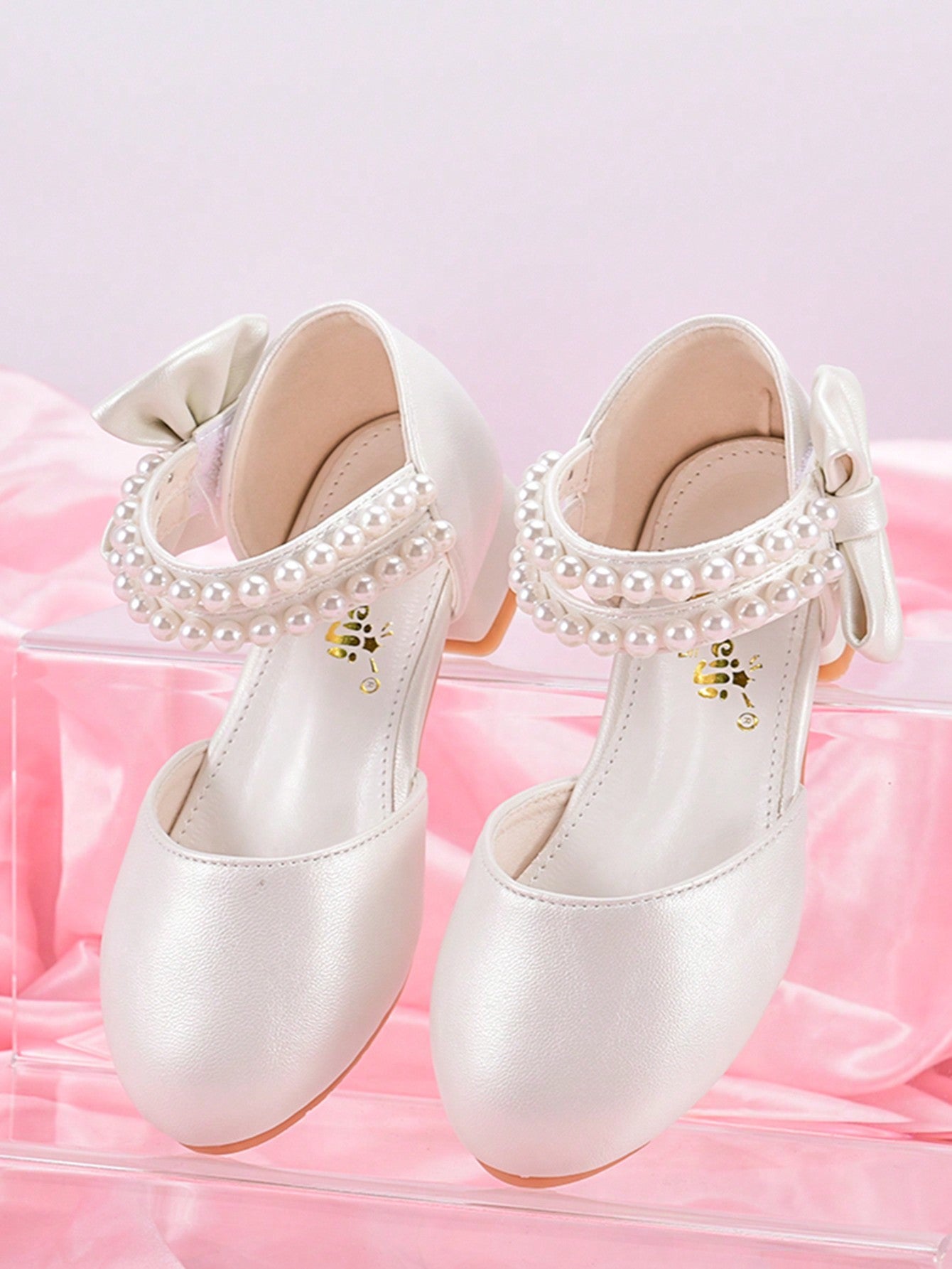 Girls' Fashionable Pearl Decorated White/Pink Princess Shoes