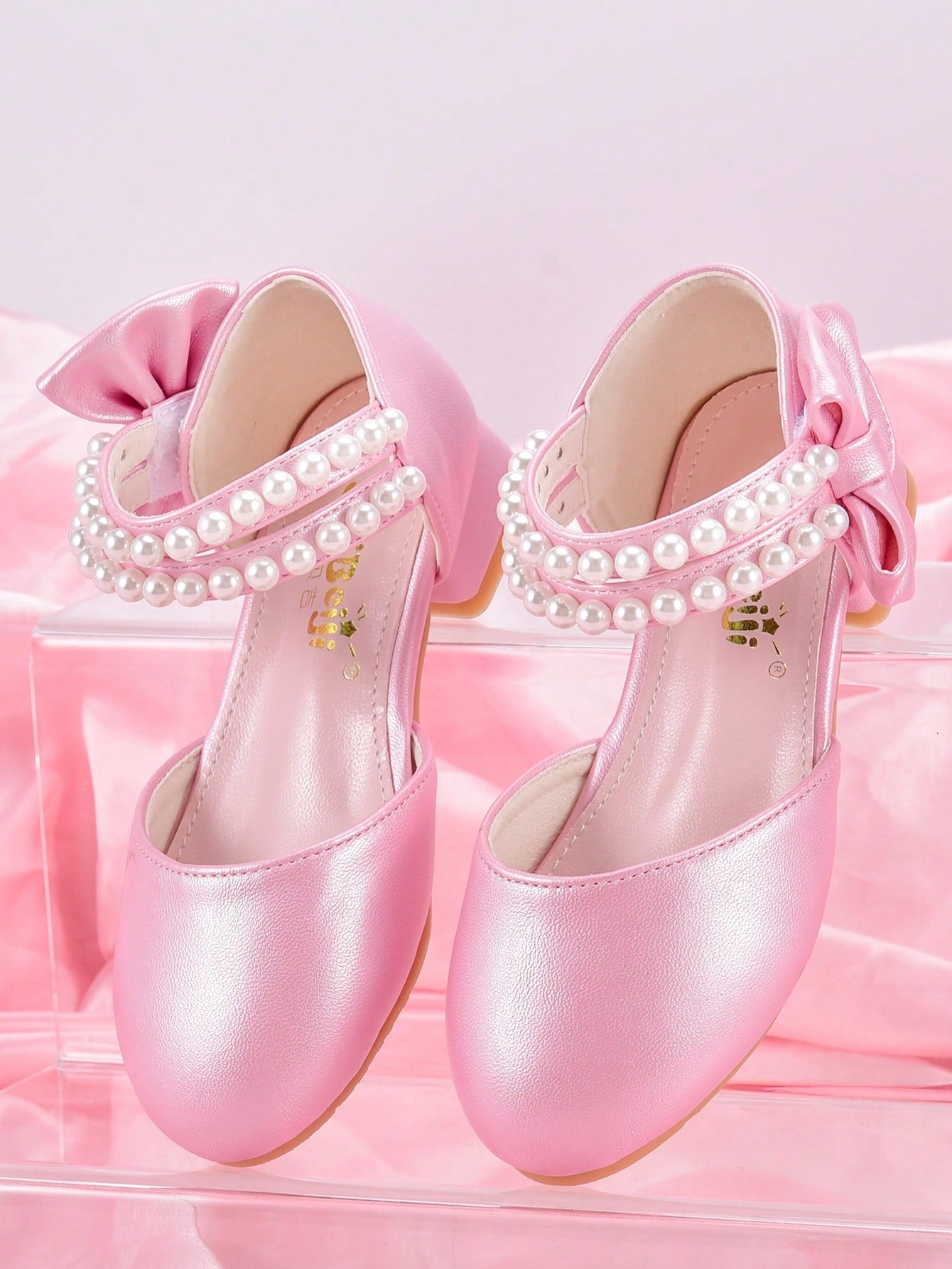 Girls' Fashionable Pearl Decorated White/Pink Princess Shoes