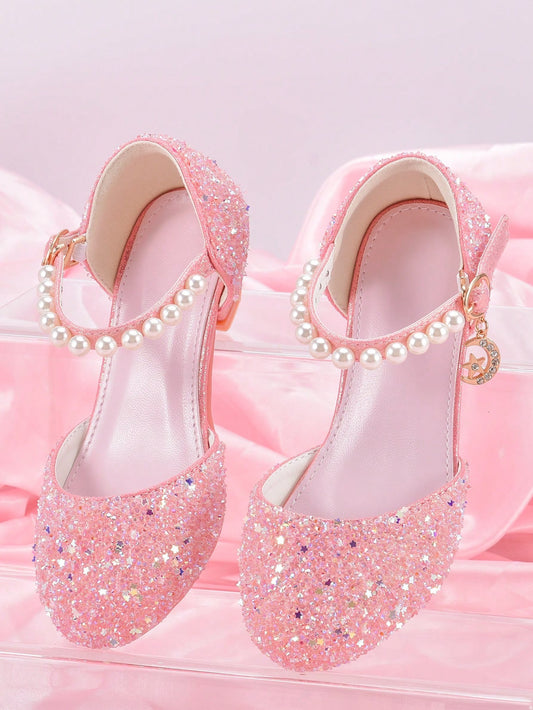 Girls' Princess Style High Heel Shoes With Shiny Star Pendant Decoration, Suitable For Dress And Birthday Party