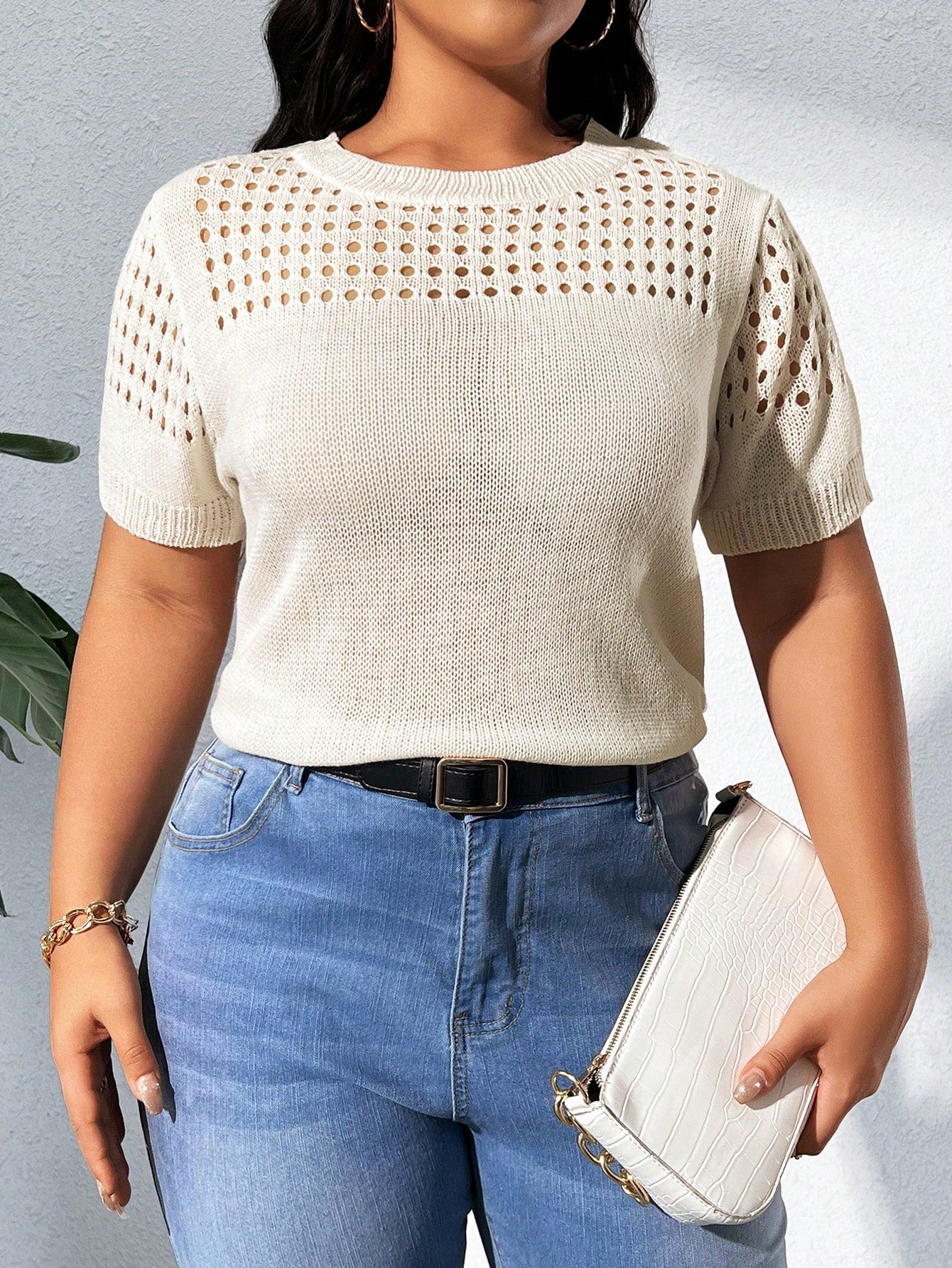 Women's Plus Size Fashionable Solid Color Knitted Top