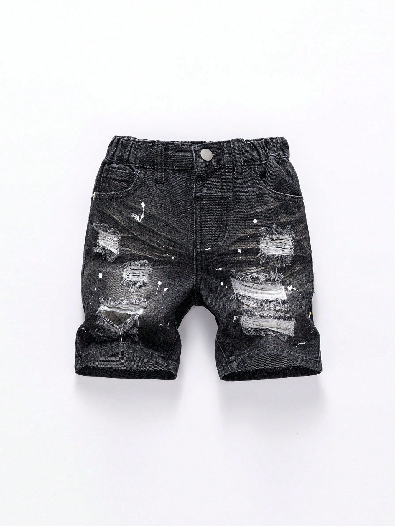 Young Boy Light Wash Ripped Denim Shorts, Fashionable Design