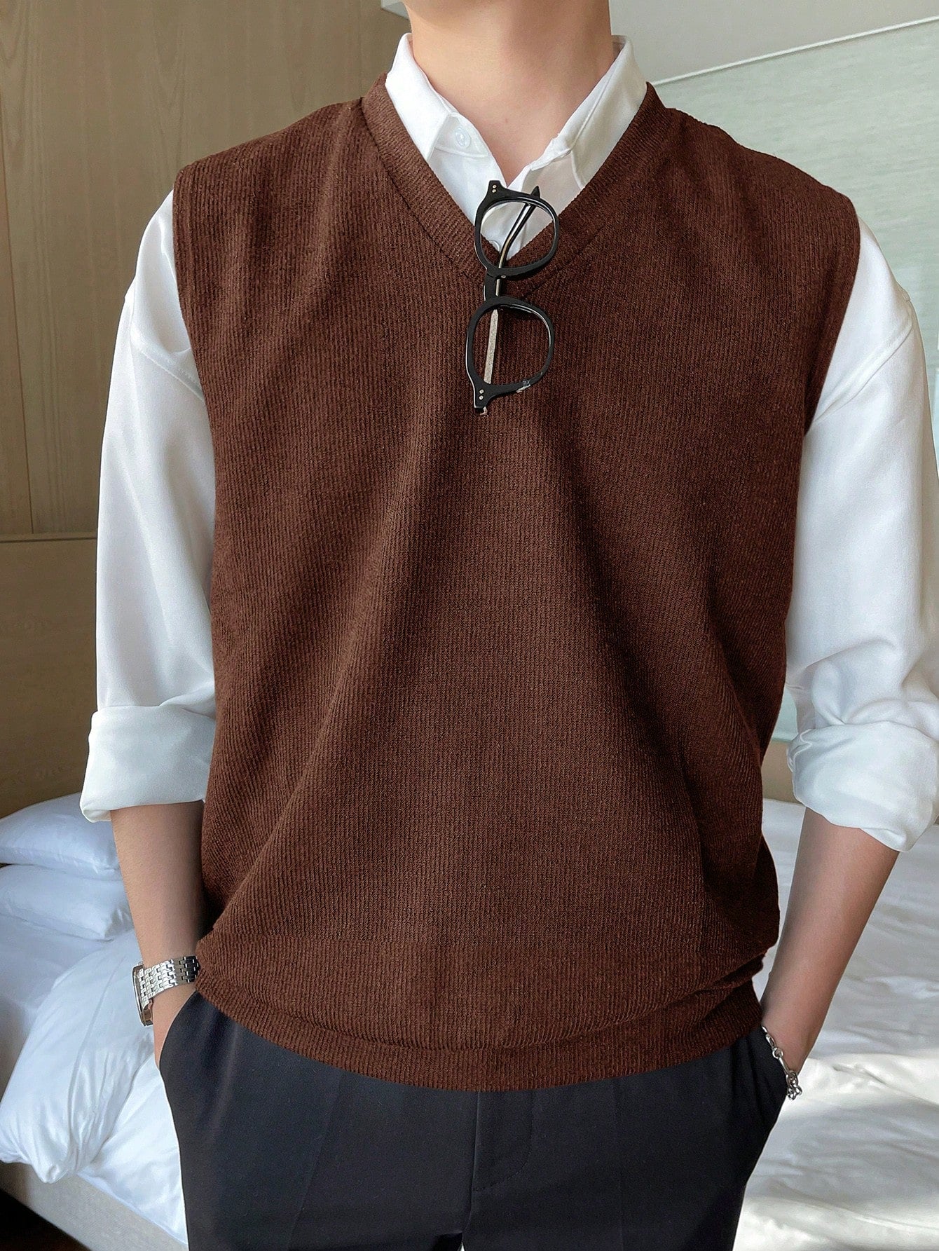 Men's Solid Color Simple Style Sleeveless Knitted Vest For Daily Wear