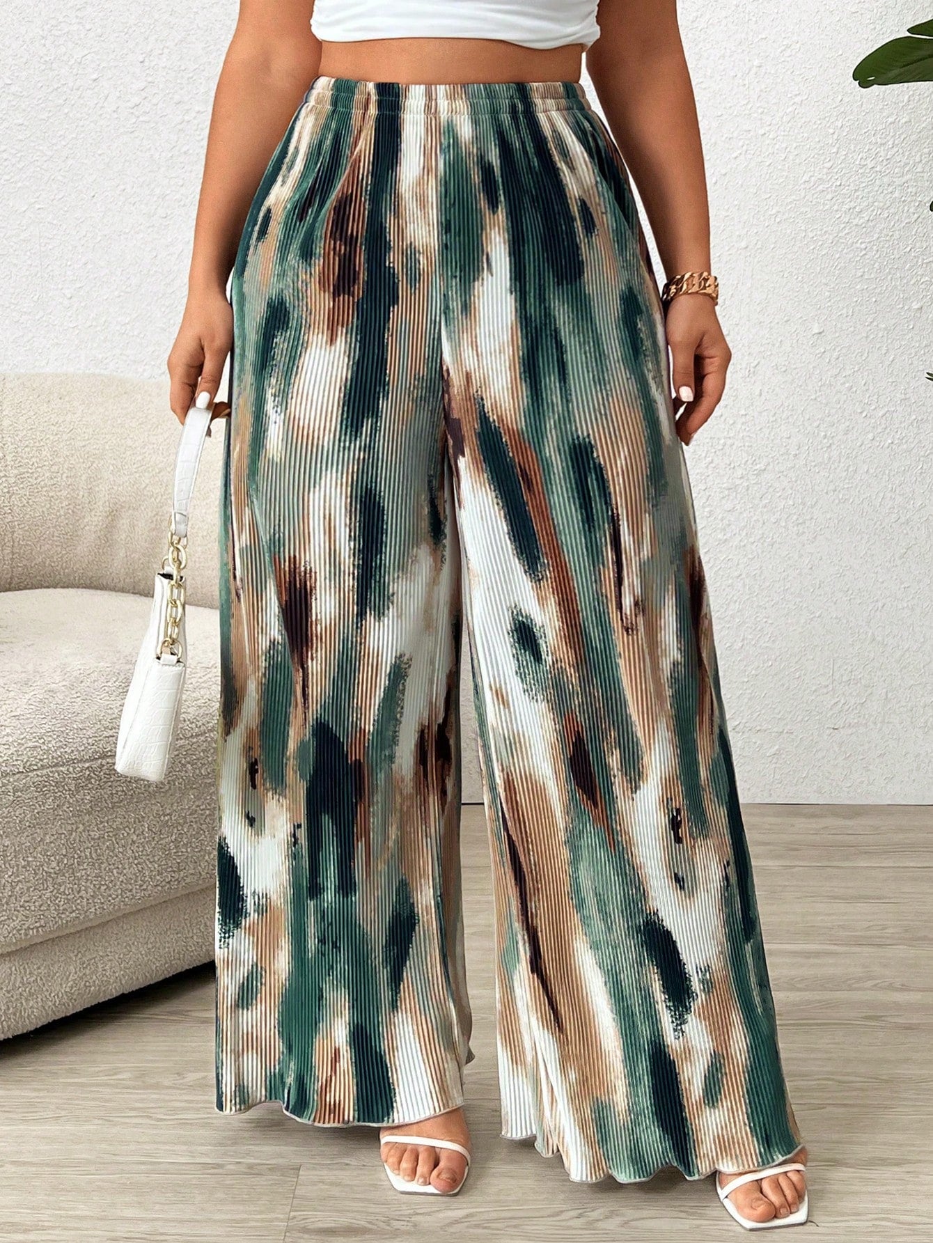 Frenchy Plus Size Women's Tie Dye Pleated High Waist Wide Leg Loose Pants