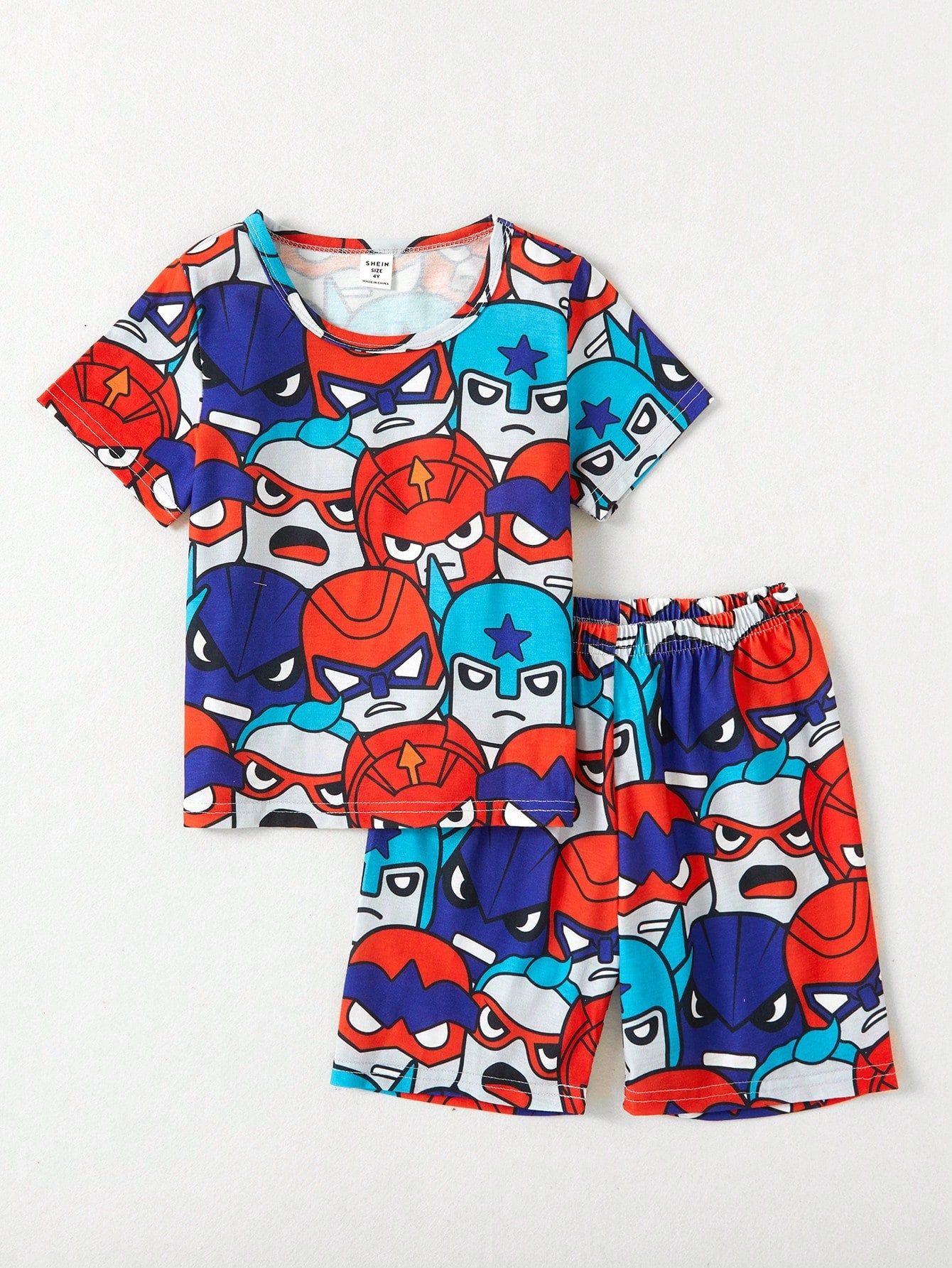 Young Boy Simple Hero Printed Shorts And Short Sleeve Casual 2pcs/Set Home Clothing