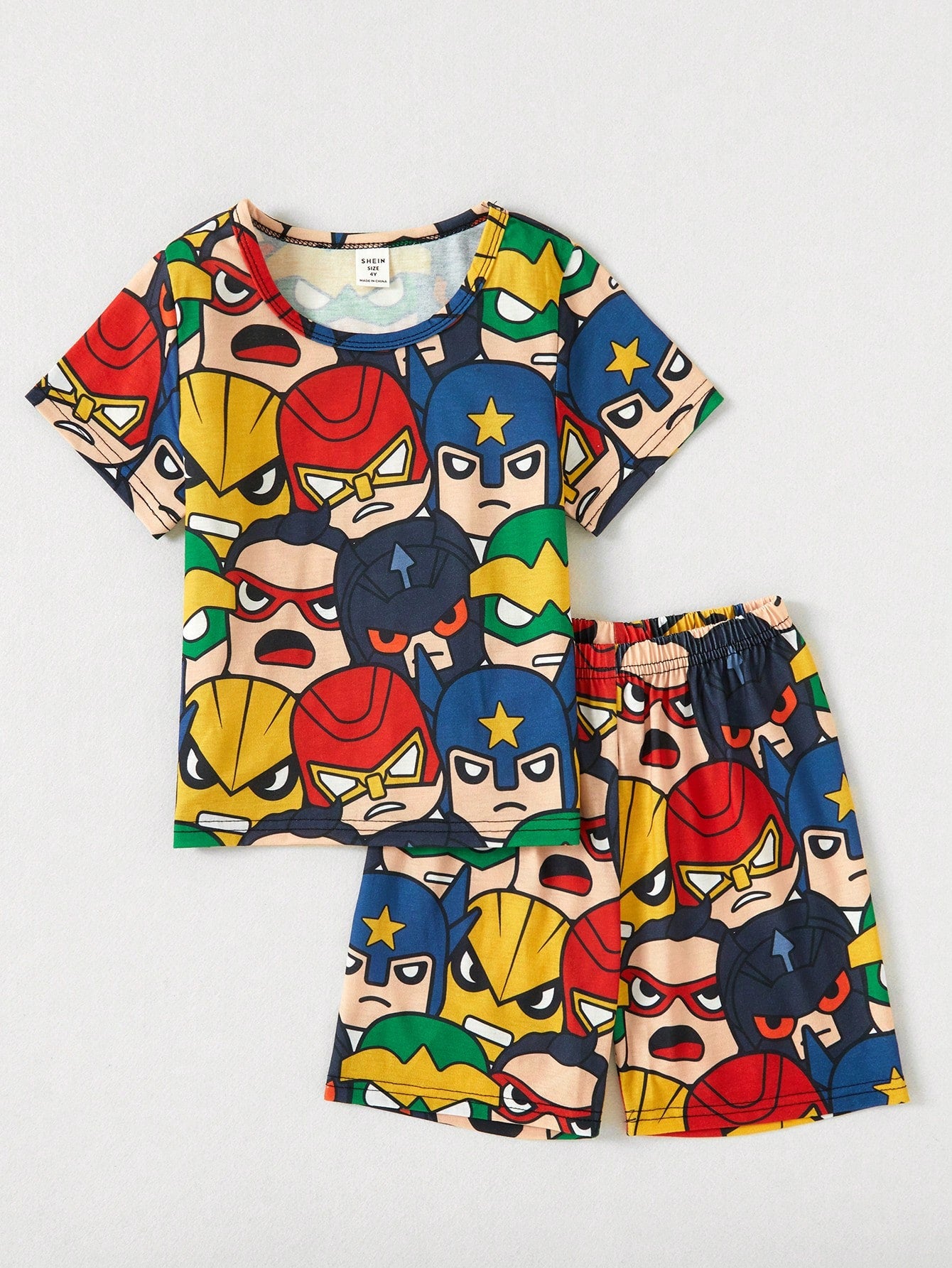 Young Boy Cartoon Printed Short Sleeve T-Shirt And Shorts Pajama Set Matching Set