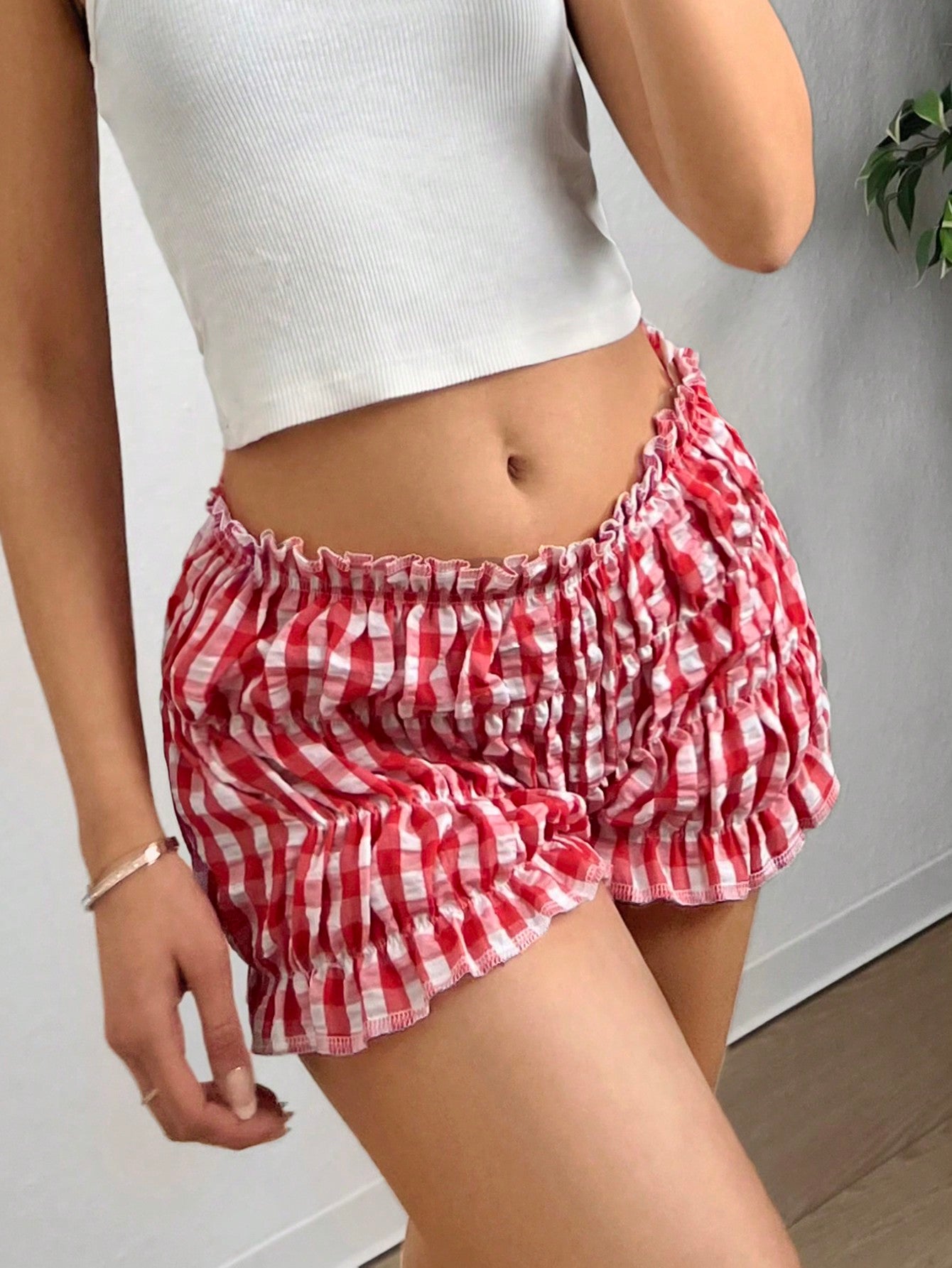 Bubble Grid Lantern Lace Women's Casual Shorts For Spring/Summer