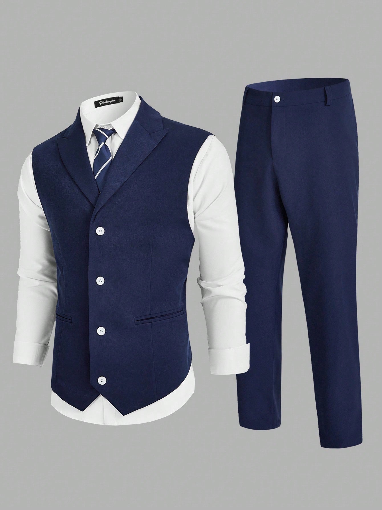 Men's Large-Size Single-Breasted Suit Jacket And Trousers Set