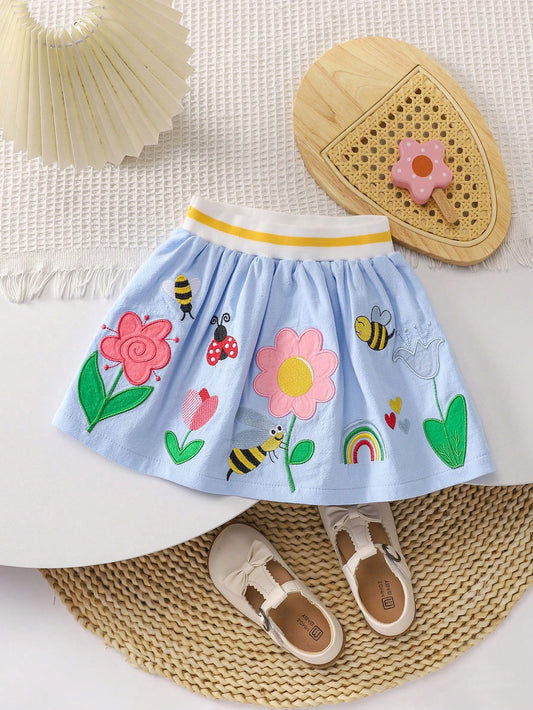 Young Girl Warm Vacation Cute Colorful 3D Flower A-Line Skirt For Summer