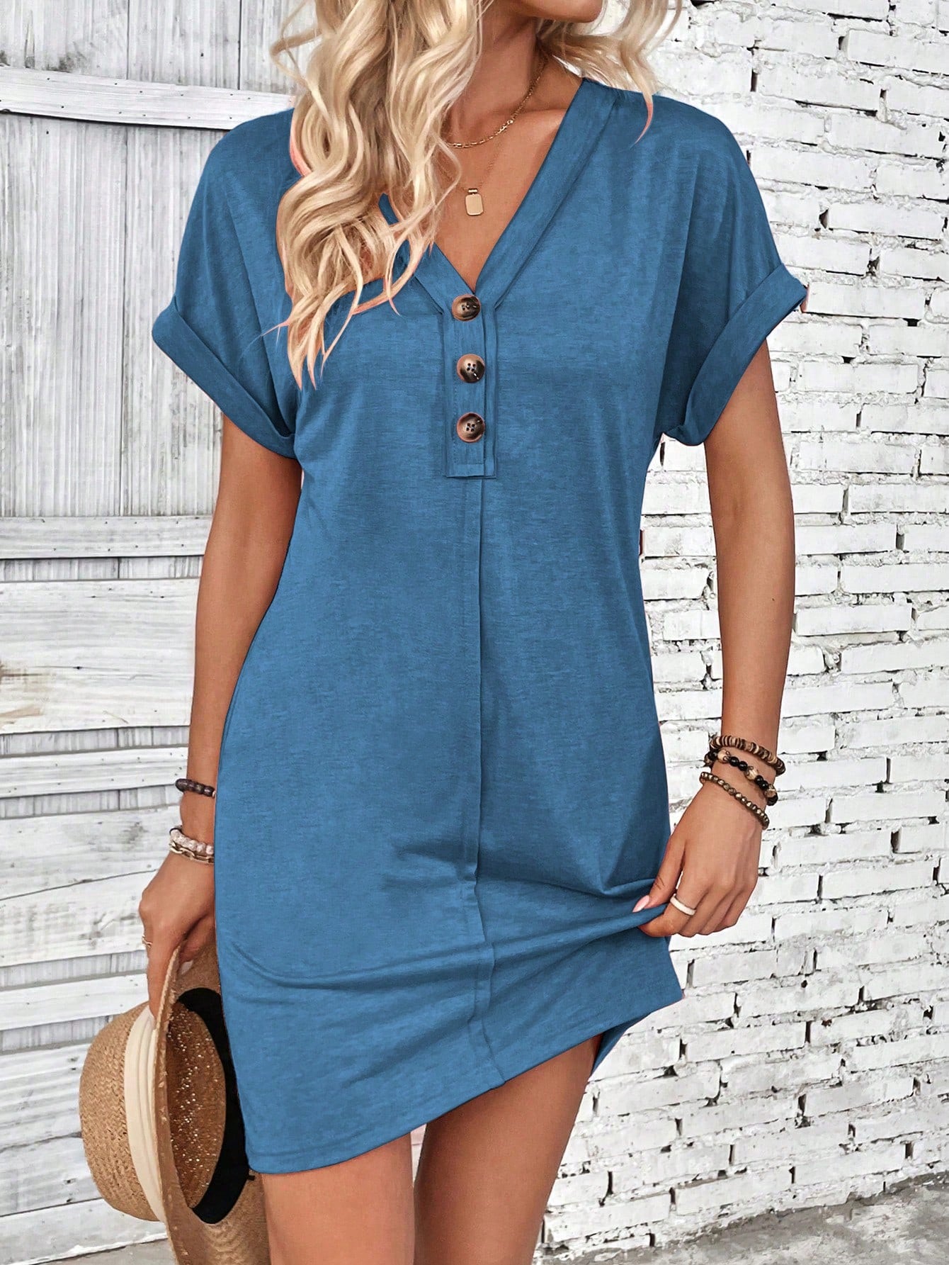 Women's Minimalist Solid Color Short Sleeve Summer Dress