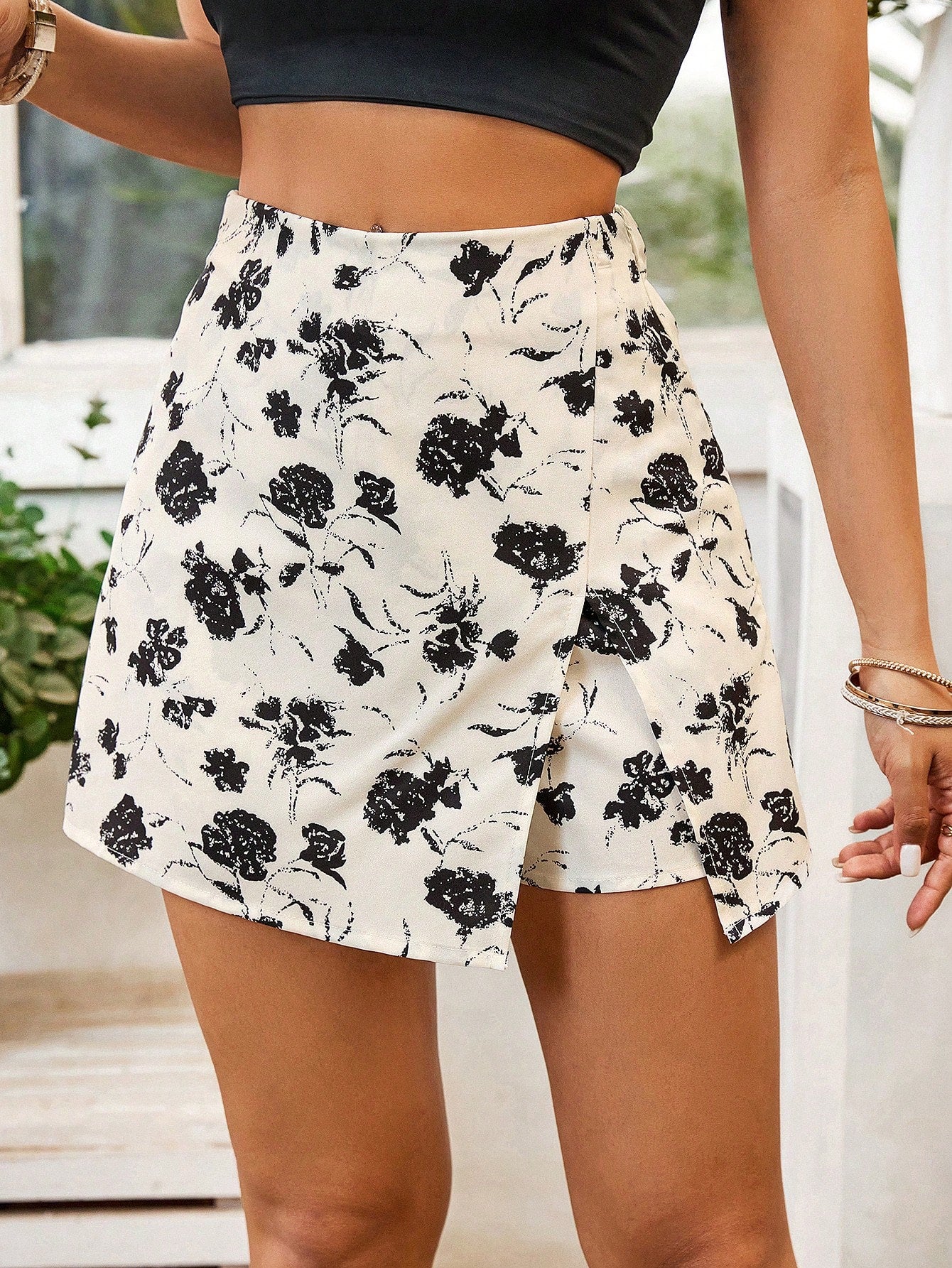 Women's Floral Print High Waist Bodycon Skirt With Slit, Perfect For Vacation