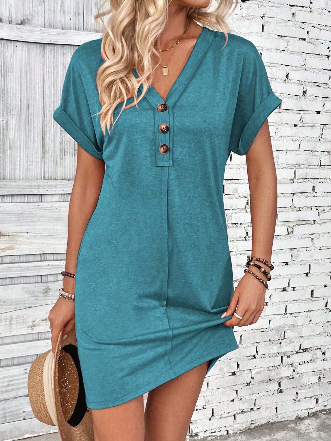 Women's Minimalist Solid Color Short Sleeve Summer Dress