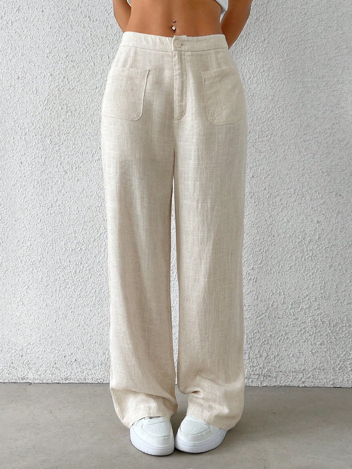 Women's Linen Summer Holiday Casual Apricot Woven Straight Pants