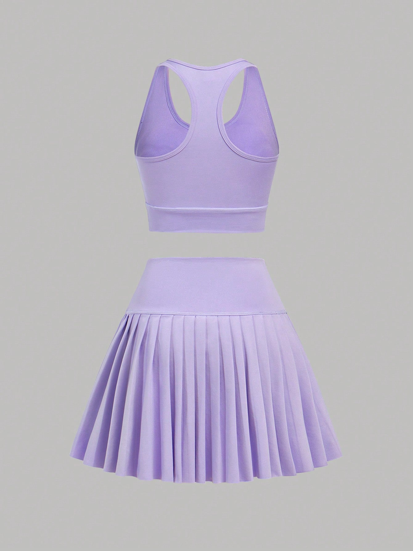 Teen Girl Halterneck Hollow Out Vest & Pleated Skirt & Safety Shorts Sports Outfit