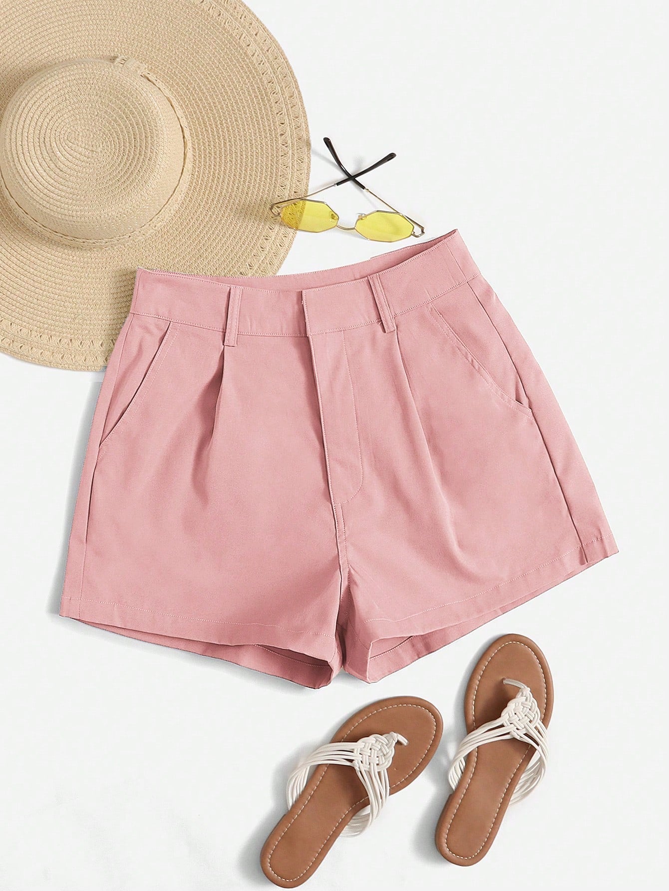 High Waist Plicated Detail Shorts