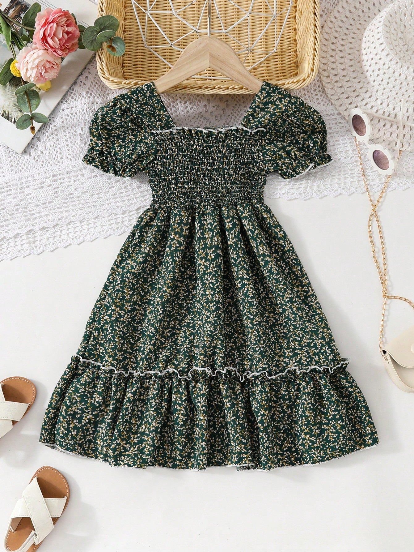 Young Girl European And American Summer Casual Floral Dress, Suitable For Outings, Vacations, And Party Dress.