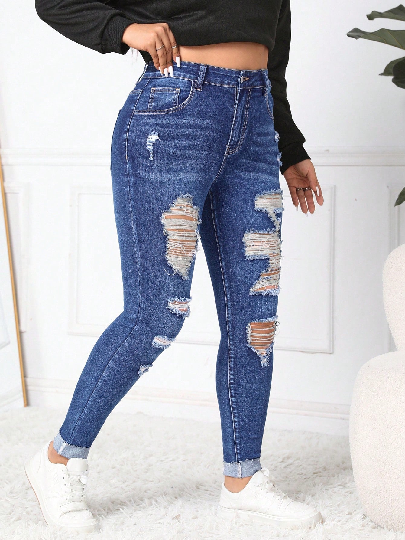 Plus Size Washed Ripped Jeans