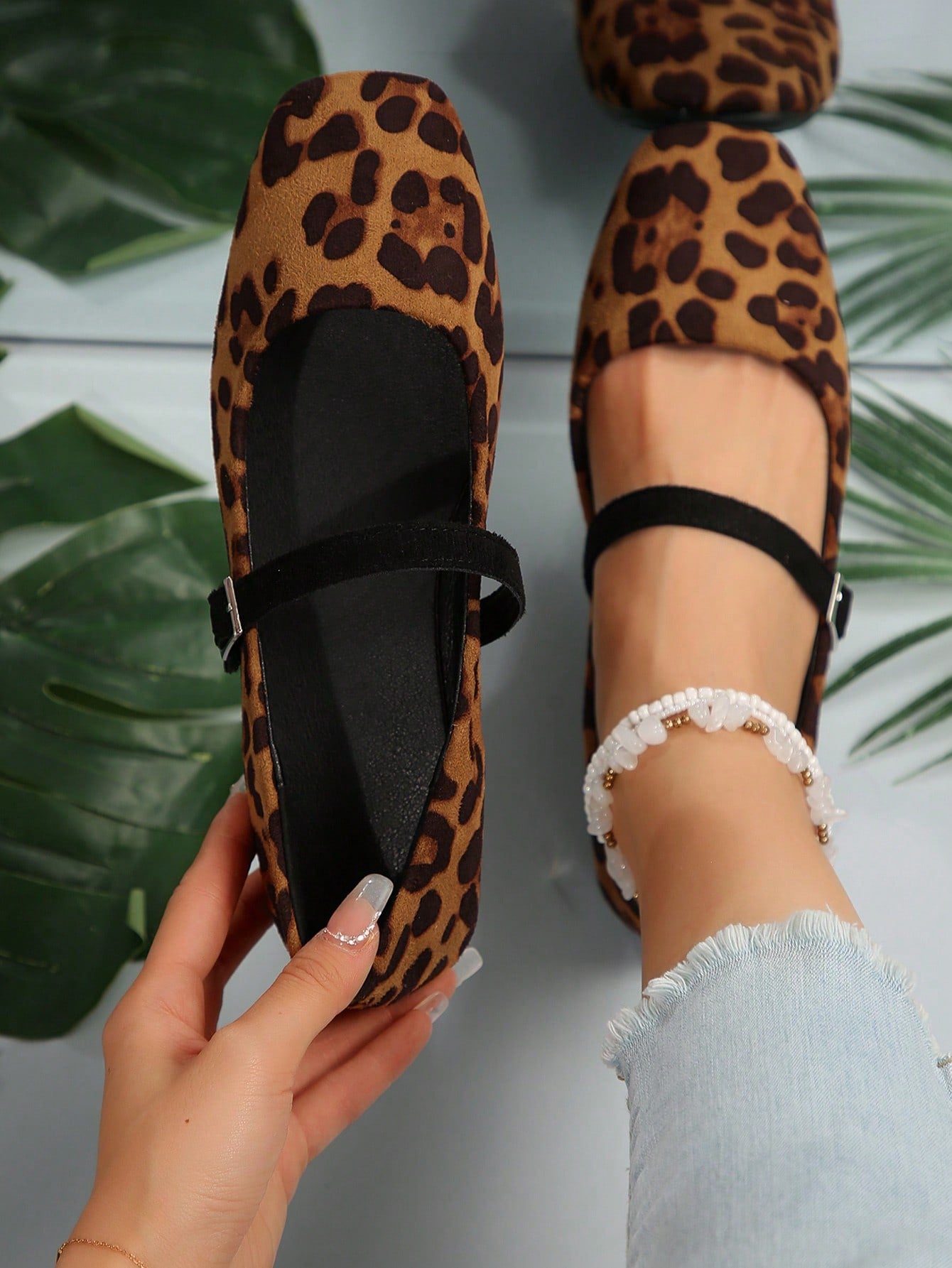 Women's New Comfortable Mary Jane Leopard Print Brown Flat Shoes For Spring/Summer