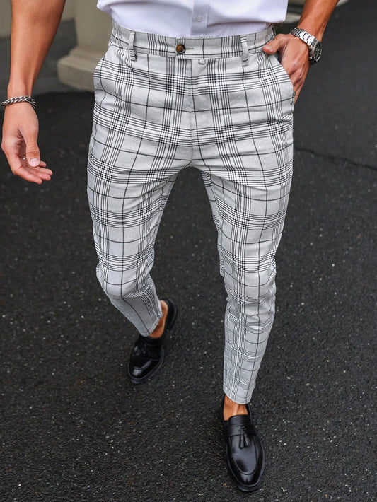 Men Fashionable Checked Printing Casual Suit Trousers