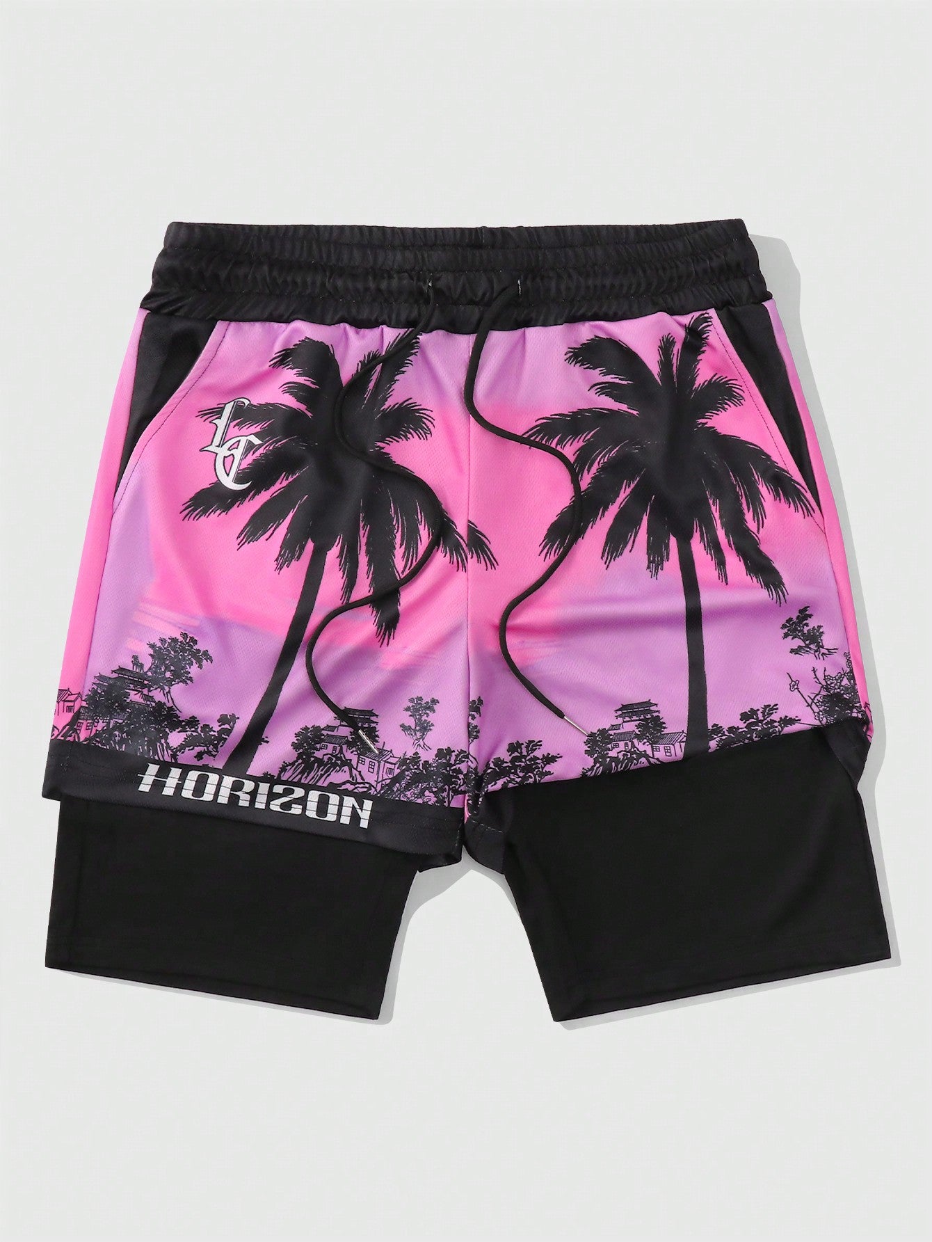 Street Life Men's 2 In 1 Beach Printed Basketball Shorts, Perfect For Daily Wear In Spring And Summer, School