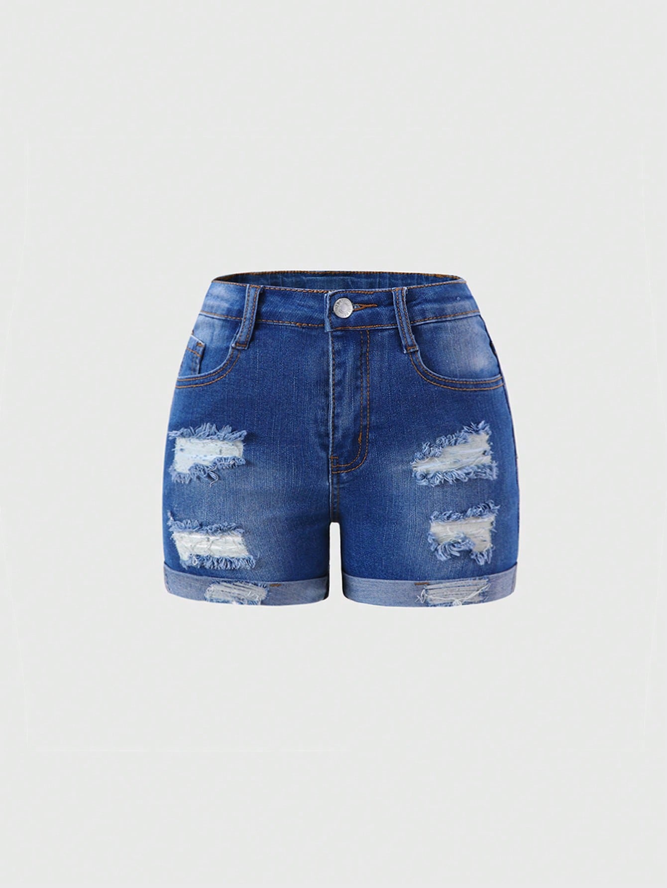 Tween Girl Retro Street Distressed Ripped Hole Comfortable And Elastic Wide Hem Denim Shorts