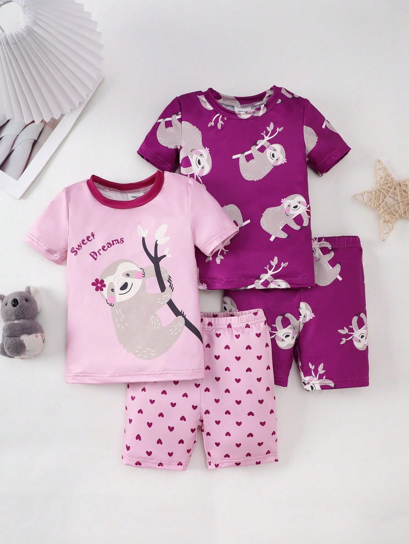 Young Girl Snug Fit Monkey Printed Short Sleeve Round Neck Tee And Shorts Set, Home Wear